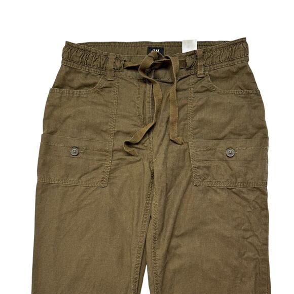 H&M Linen Blend Cargo Roll Tab Crop Pants in Olive Green Size 6 Womens Straight - Picture 3 of 9